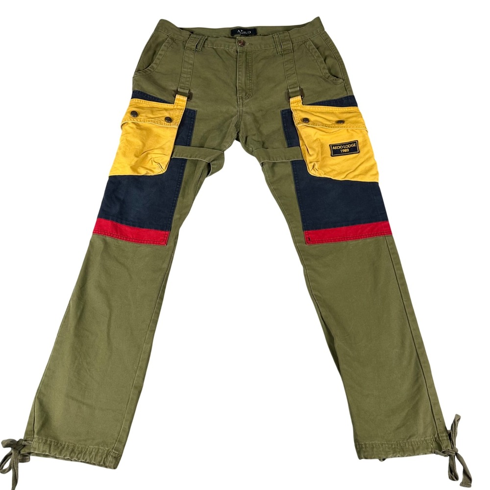 AKOO Driftwood Cargo Pants Mens 36 Green Colorblock Big Oak Fit Utility Gorpcore